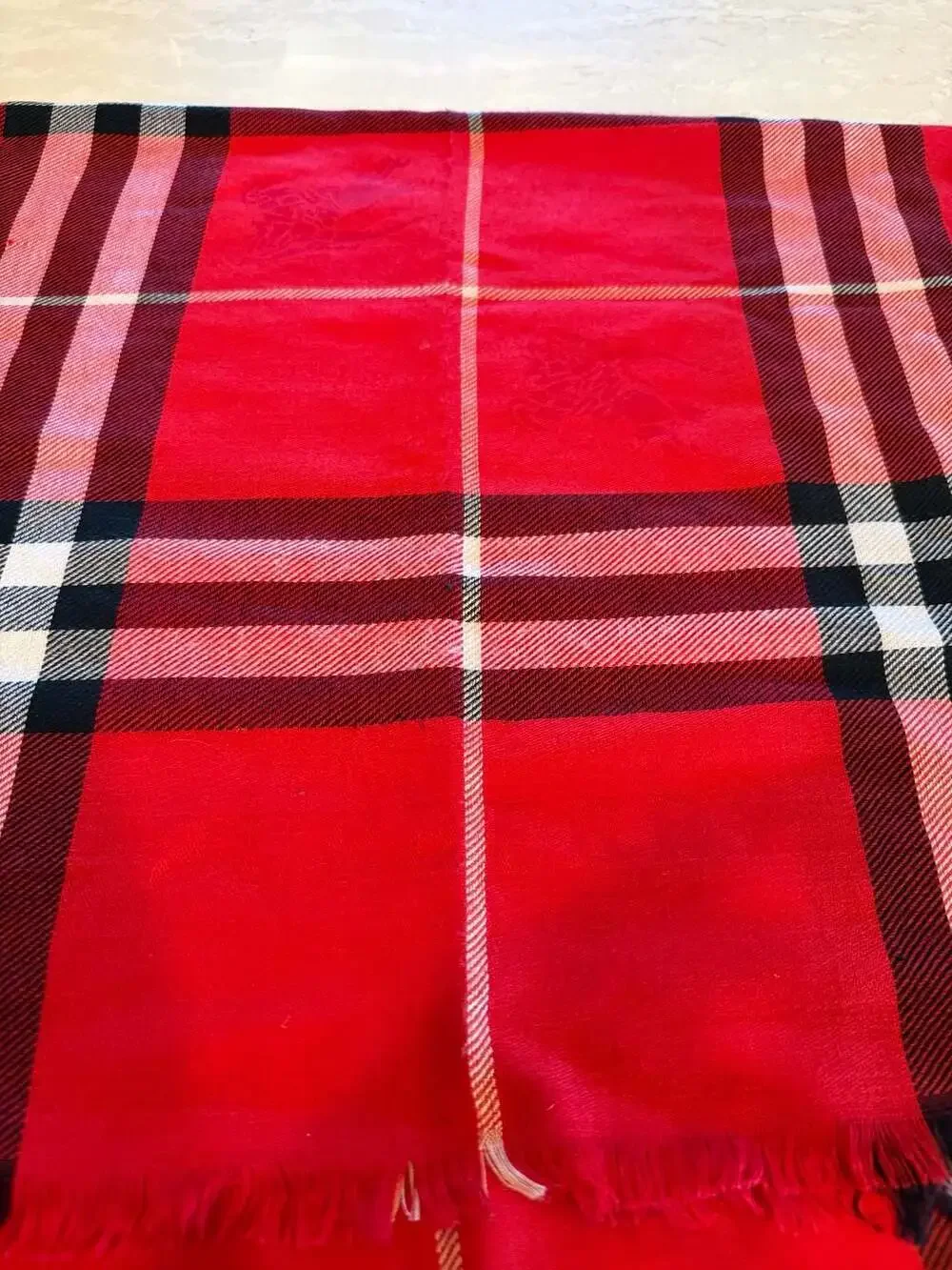 Vintage Burberry London Equestrian Knight Check Red Scarf in Cashmere and Silk